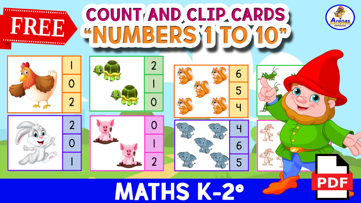 An educational teaching resource from EDITORIAL LAURA EDUCA entitled COUNT AND CLIP Animals Theme - Numbers 1 to 10 downloadable at Teach Simple.