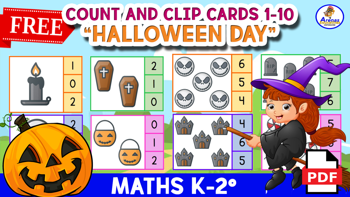 An educational teaching resource from EDITORIAL LAURA EDUCA entitled COUNT AND CLIP of numbers 1 to 10 - Halloween Theme downloadable at Teach Simple.