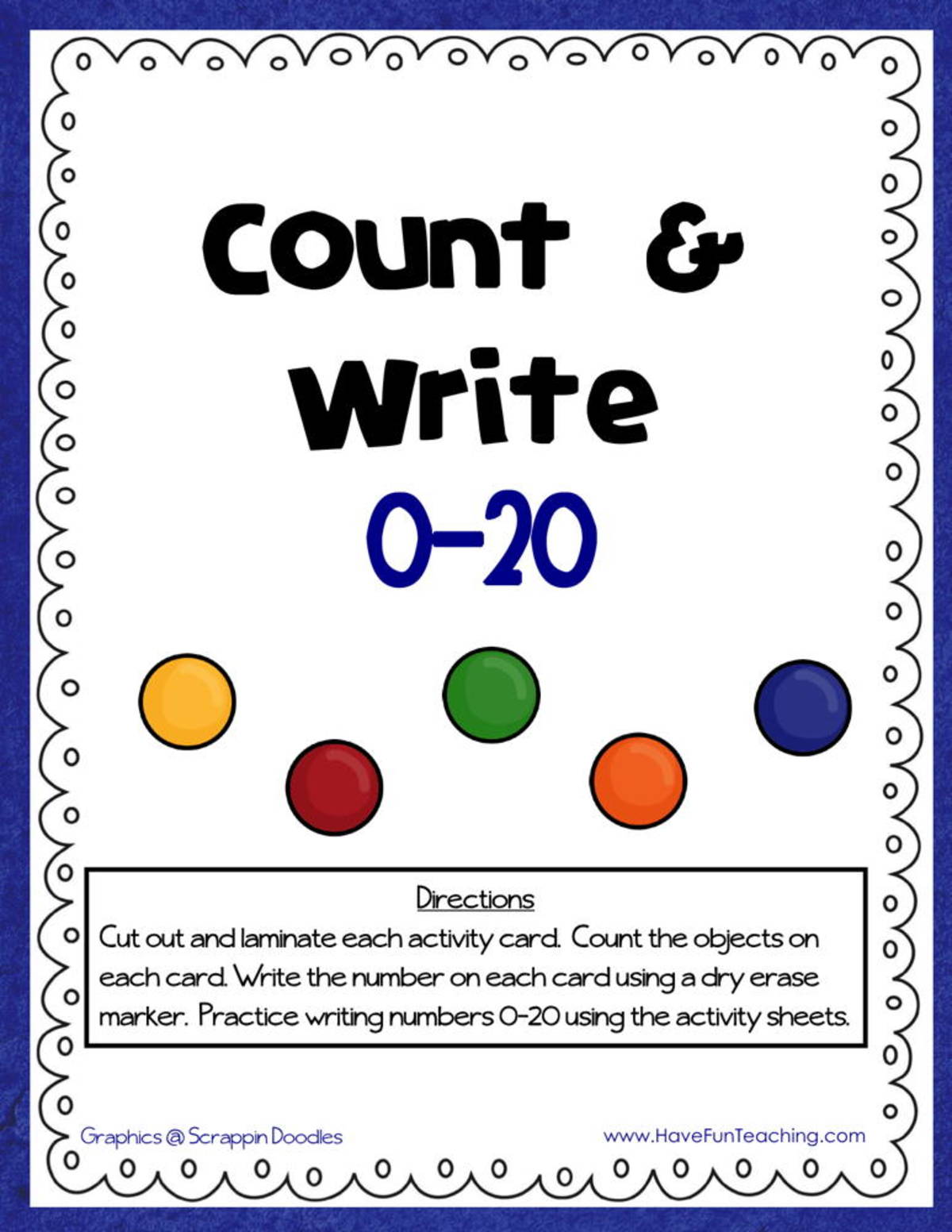 An educational teaching resource from Have Fun Teaching entitled Count and Write 0-20 Activity downloadable at Teach Simple.