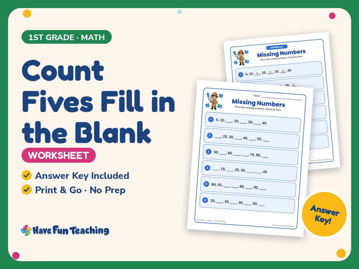Count Fives Fill in the Blank Worksheet – 1st Grade Skip Counting preview