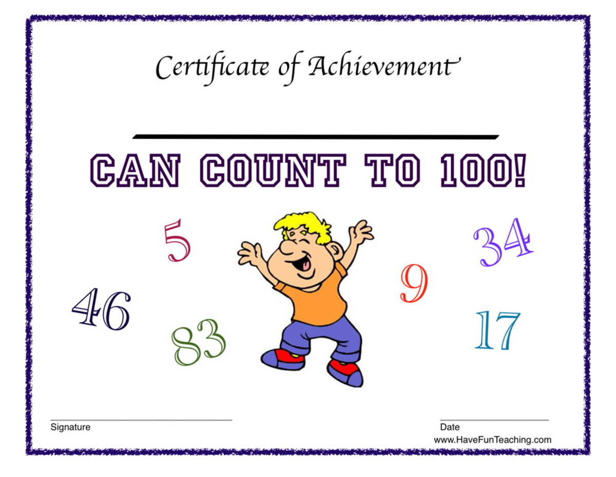 An educational teaching resource from Have Fun Teaching entitled Count to 100 Reward Certificate for Boys downloadable at Teach Simple.
