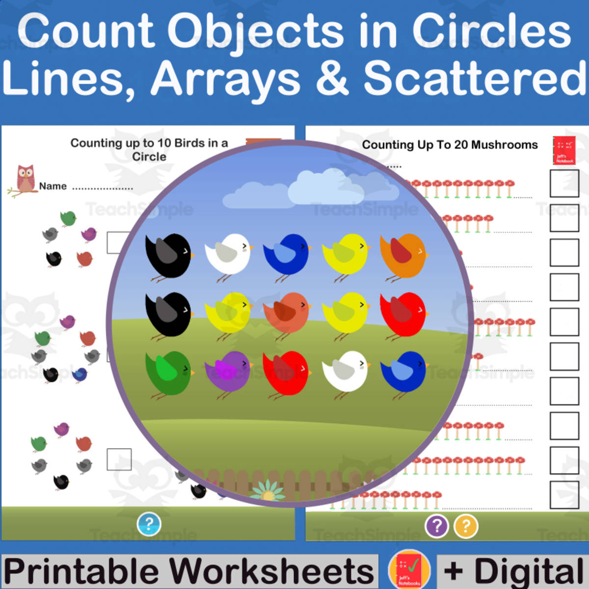 An educational teaching resource from Jeff's Notebooks entitled Count to 20 – Lines, Circles, Arrays & Scattered downloadable at Teach Simple.