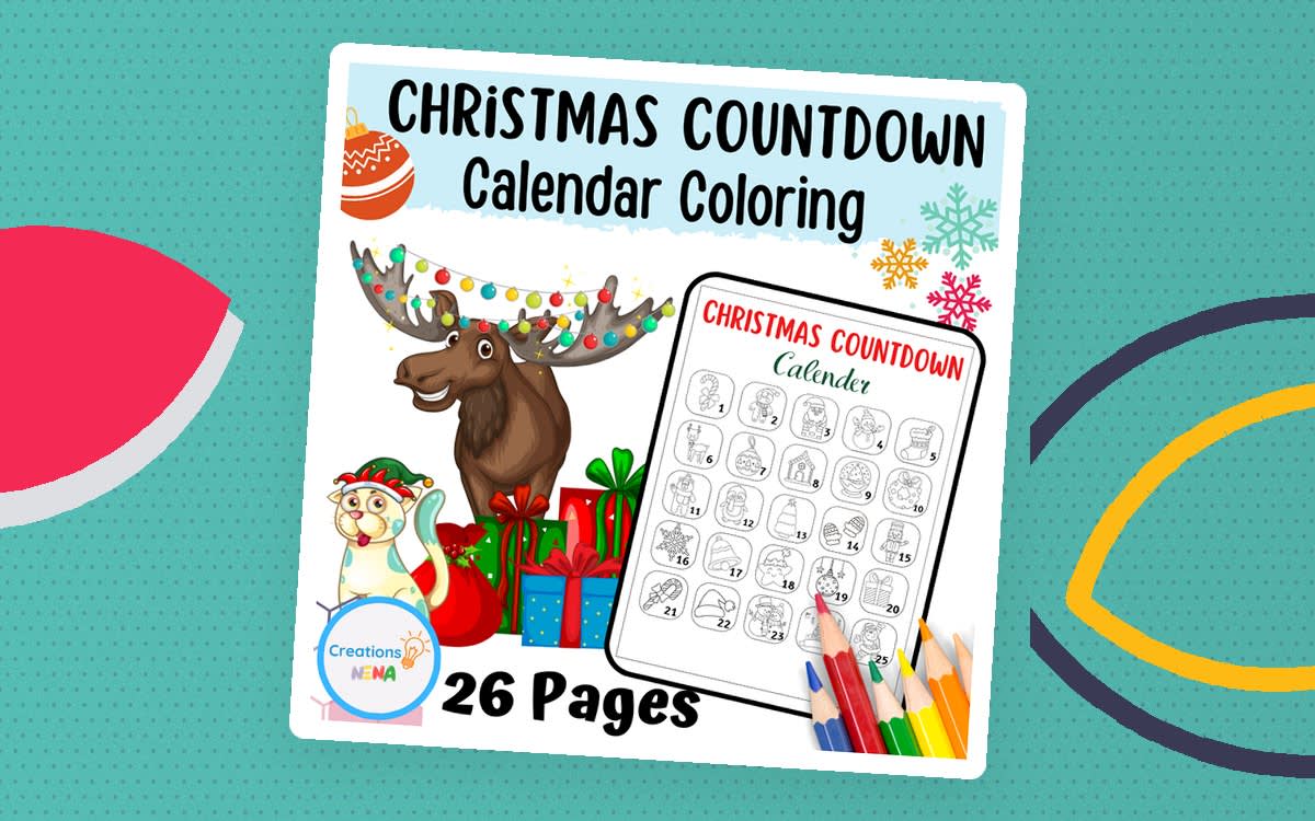 An educational teaching resource from Nena Creations entitled Countdown to Christmas Coloring Pages for kids. downloadable at Teach Simple.