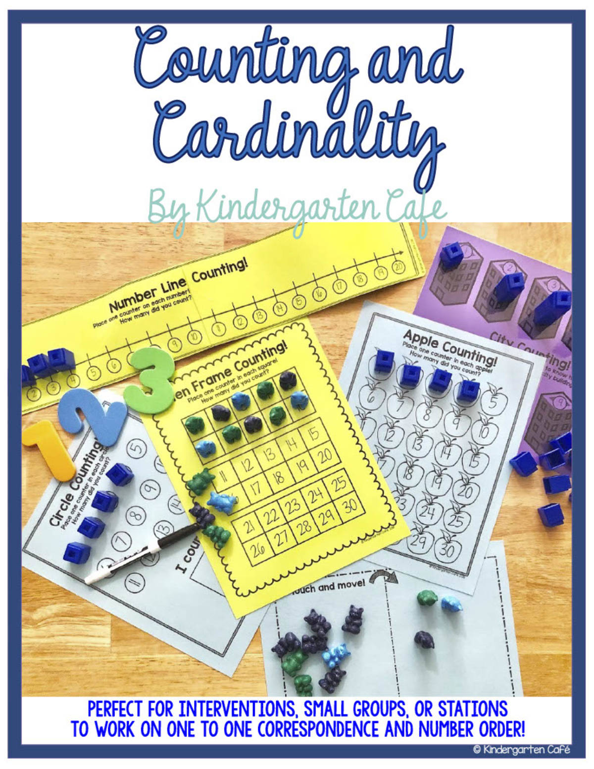 An educational teaching resource from Kindergarten Cafe entitled Counting and Cardinality Activities downloadable at Teach Simple.