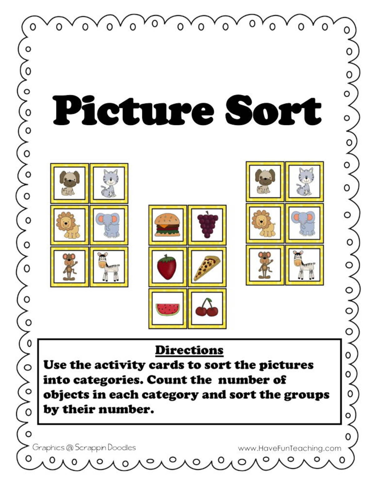An educational teaching resource from Have Fun Teaching entitled Counting and Sorting Pictures Activity downloadable at Teach Simple.