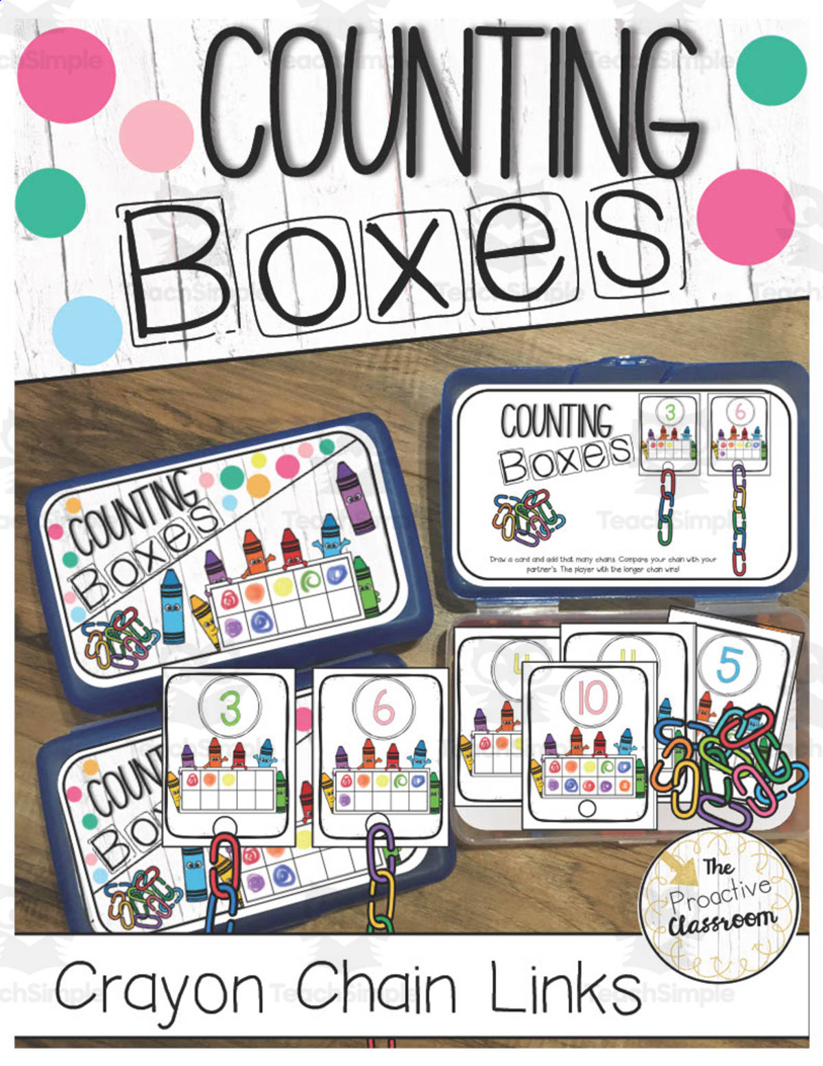 An educational teaching resource from The Proactive Classroom entitled Counting Boxes: Crayon Chain Links Center downloadable at Teach Simple.