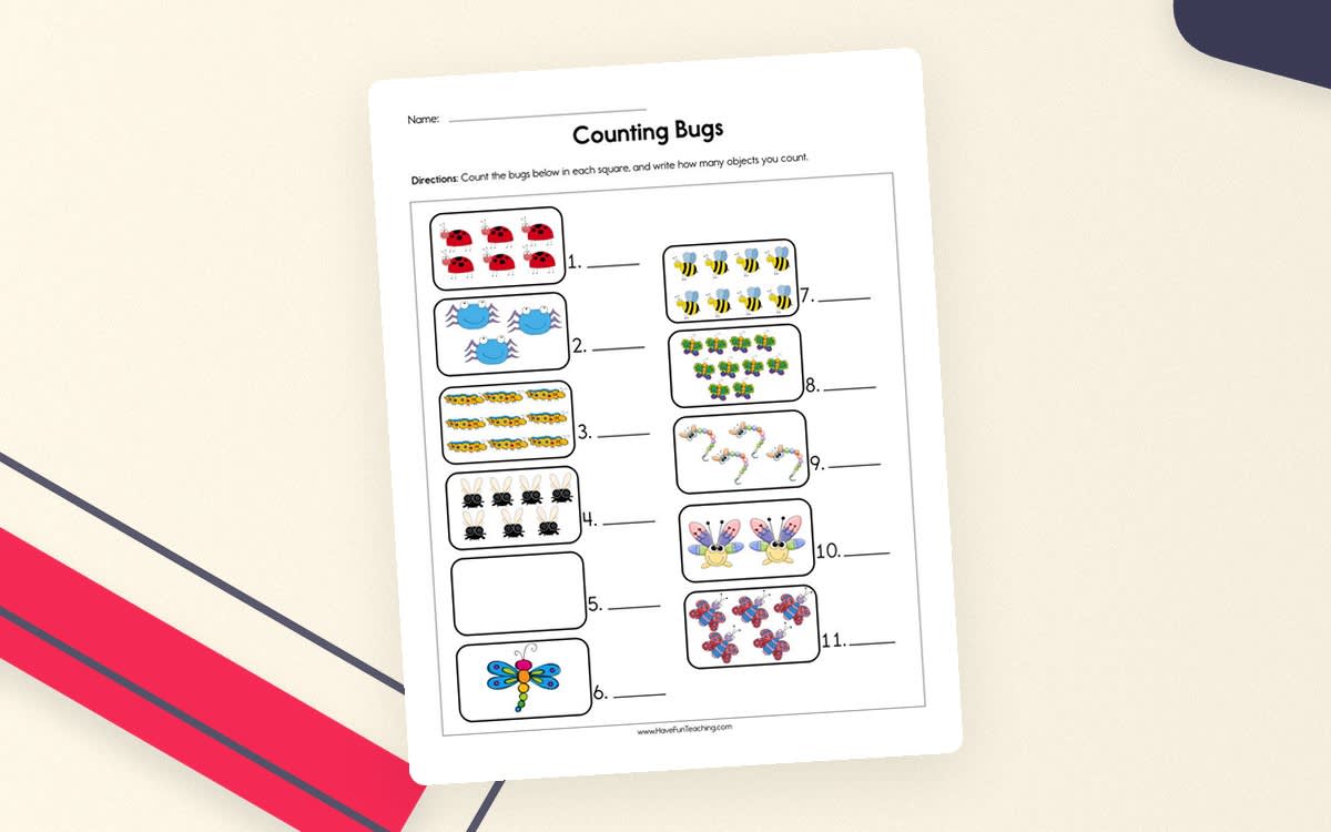 An educational teaching resource from Have Fun Teaching entitled Counting Bugs Worksheet downloadable at Teach Simple.