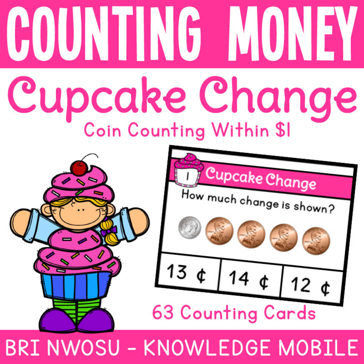 An educational teaching resource from Knowledge Mobile entitled Counting Money - Counting Coins Game - Task Cards & Response Sheet downloadable at Teach Simple.