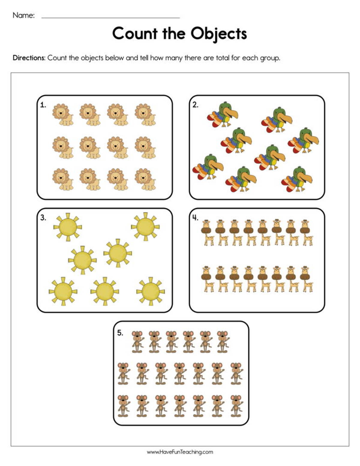 An educational teaching resource from Have Fun Teaching entitled Counting Objects Worksheet downloadable at Teach Simple.