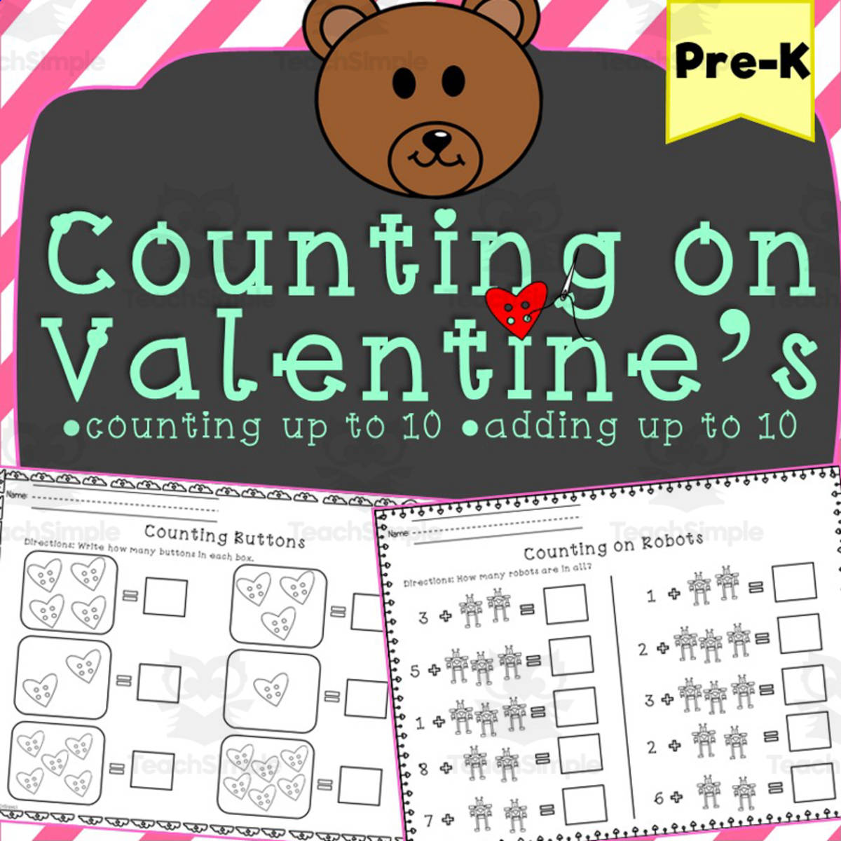 An educational teaching resource from Soumara Siddiqui entitled Counting on Valentine's downloadable at Teach Simple.