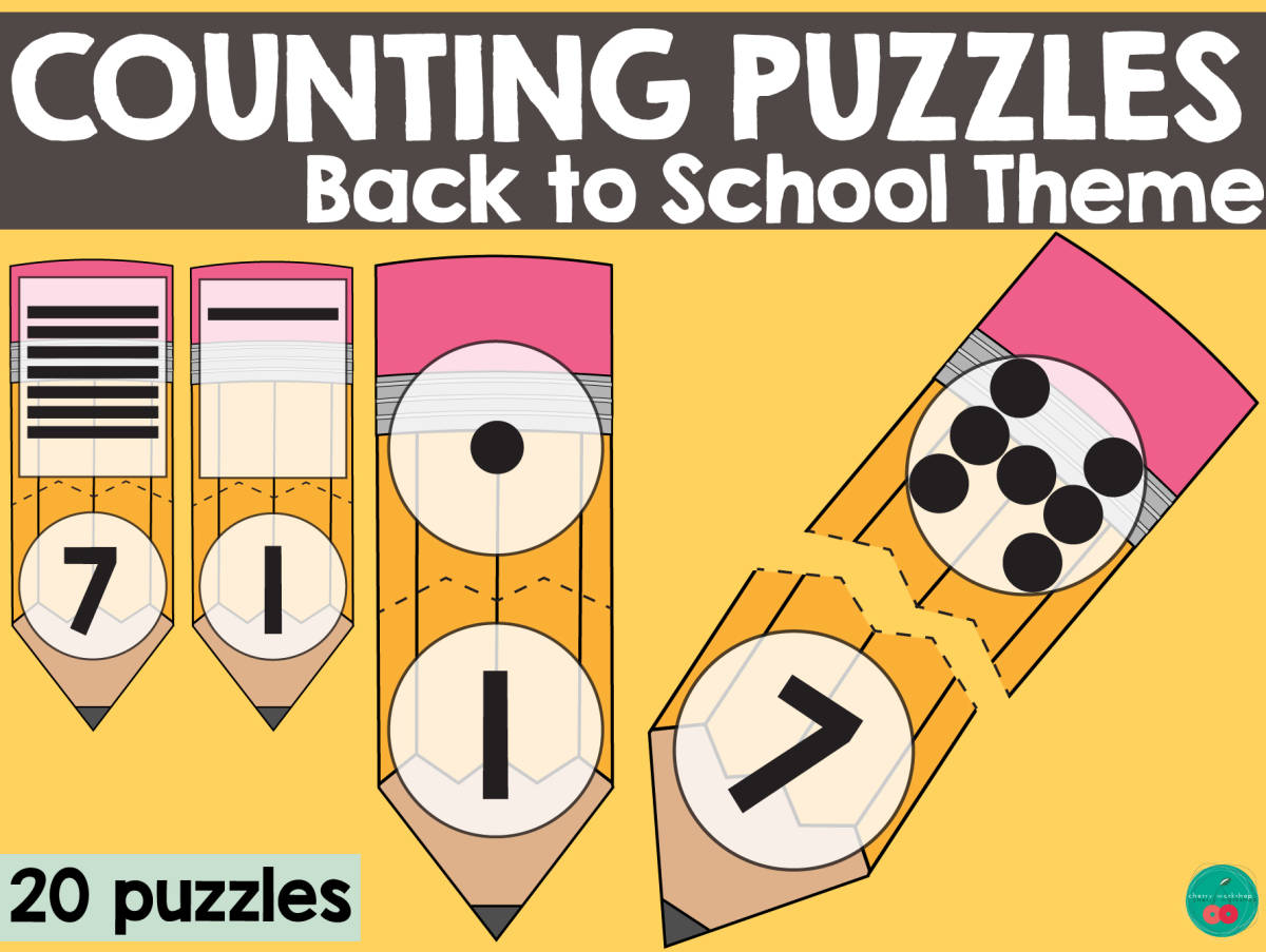An educational teaching resource from Cherry Workshop entitled Counting Puzzles downloadable at Teach Simple.