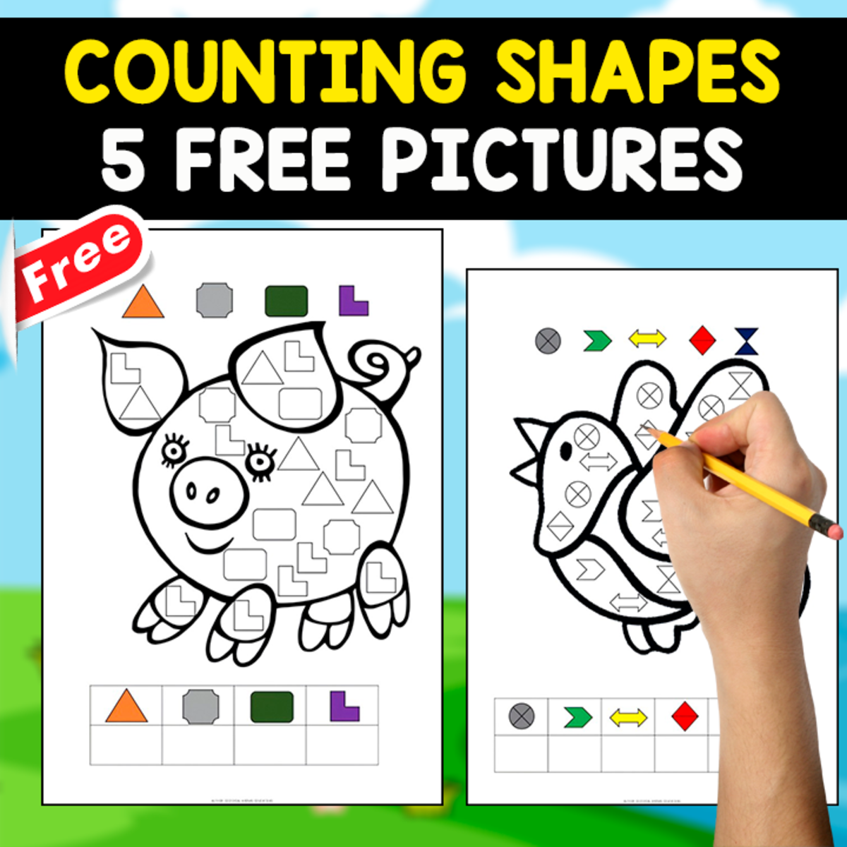 An educational teaching resource from EDITORIAL LAURA EDUCA entitled COUNTING SHAPES | 5 FREE PICTURES downloadable at Teach Simple.