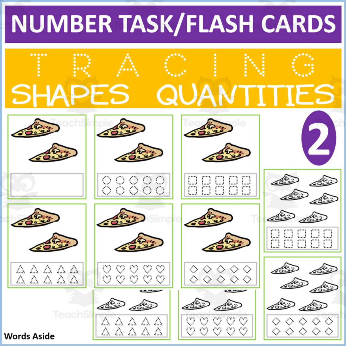 An educational teaching resource from WORDS ASIDE entitled COUNTING SHAPES TRACING TASK CARDS 2 downloadable at Teach Simple.