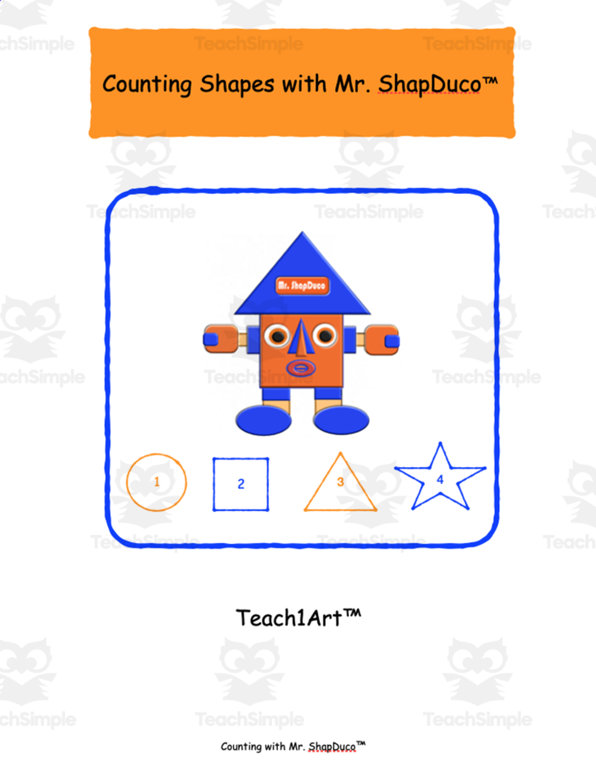 An educational teaching resource from PALETTNOVI - Teach1Art™ entitled Counting Shapes with Mr. ShapDuco™ downloadable at Teach Simple.