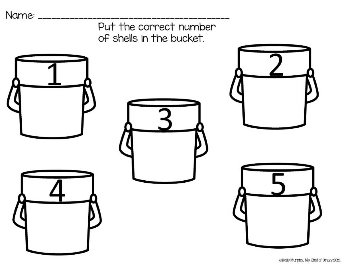 An educational teaching resource from My Kind of Crazy entitled Counting Shells Math Worksheets downloadable at Teach Simple.