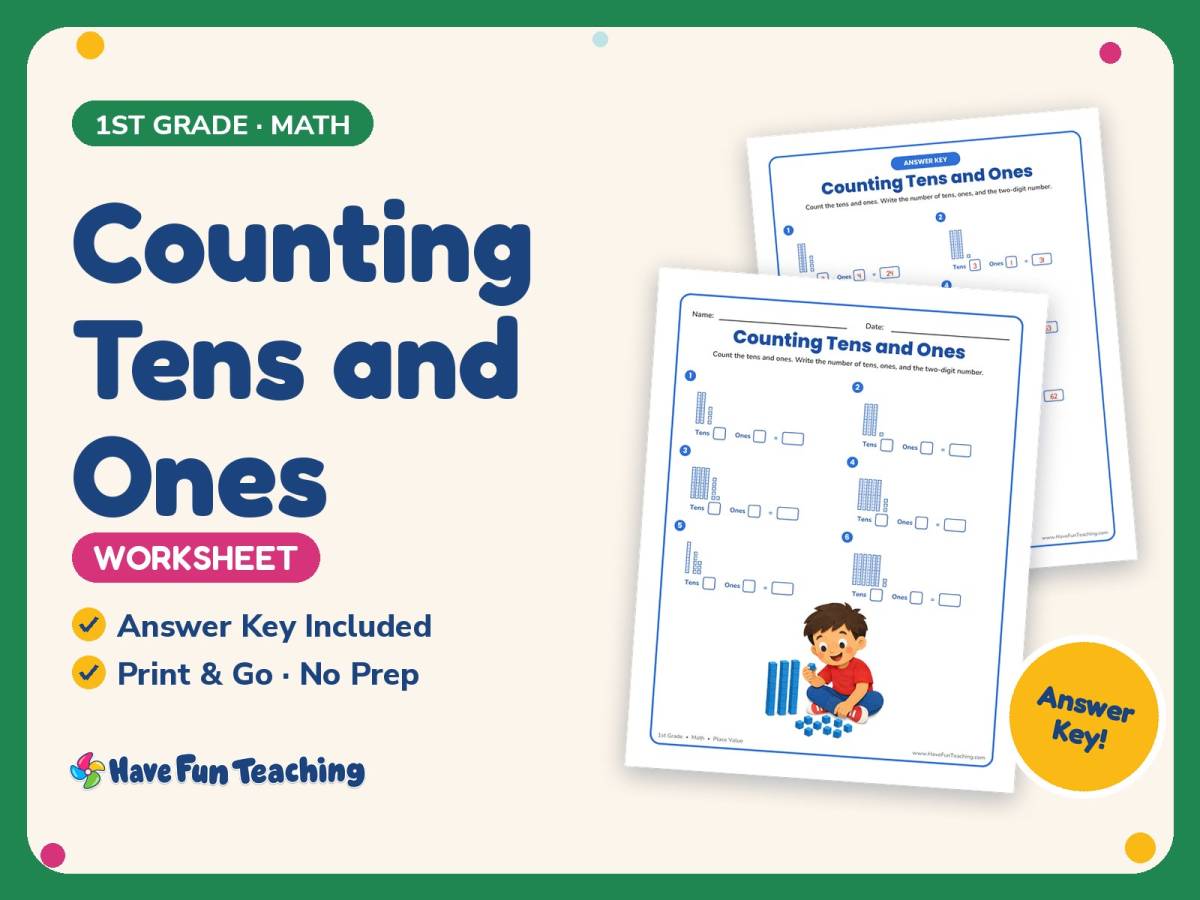 Counting Tens and Ones Worksheet – 1st Grade Base 10 & Place Value preview