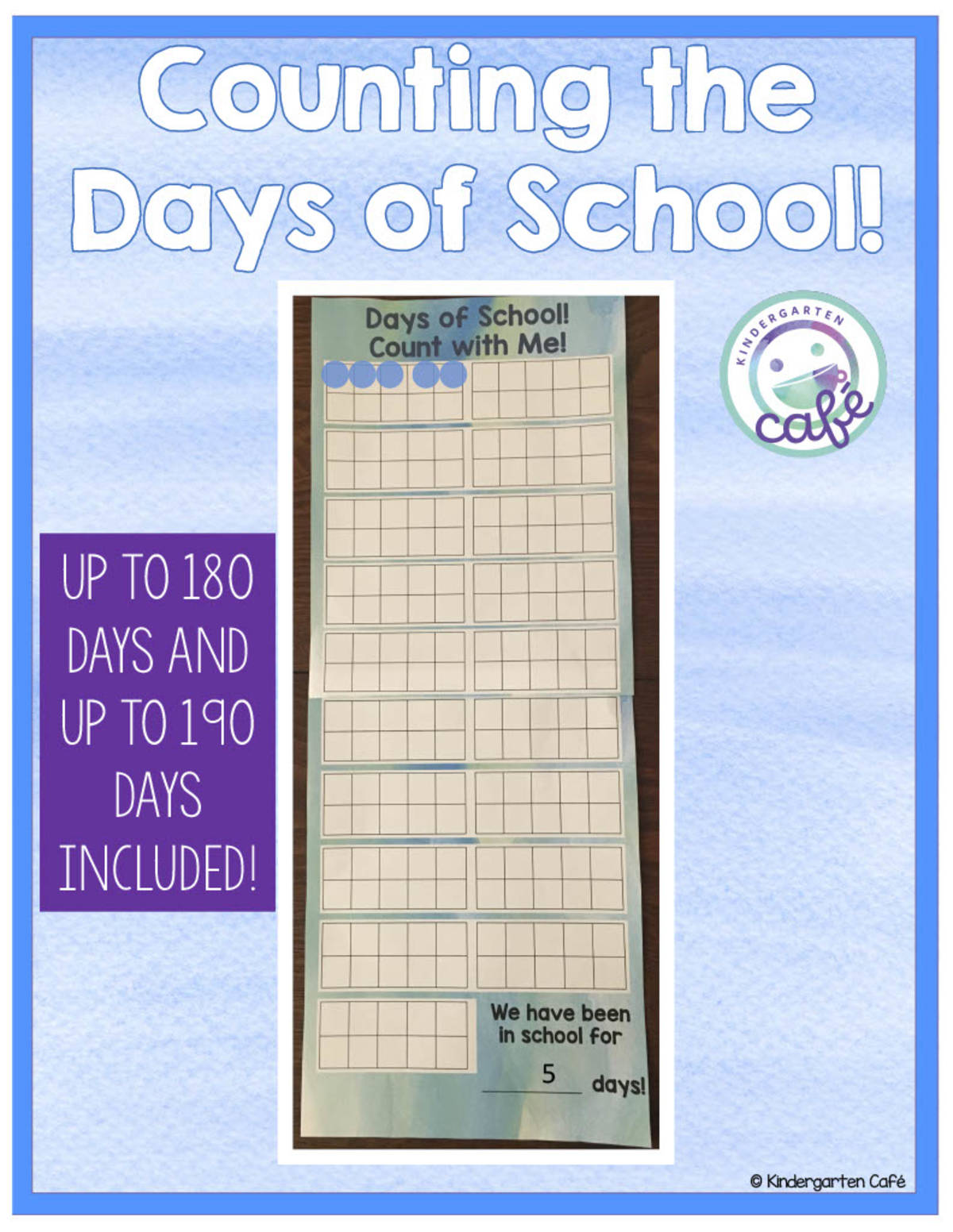 An educational teaching resource from Kindergarten Cafe entitled Counting the Days of School | Ten Frame Counters | Math Counting Activity downloadable at Teach Simple.