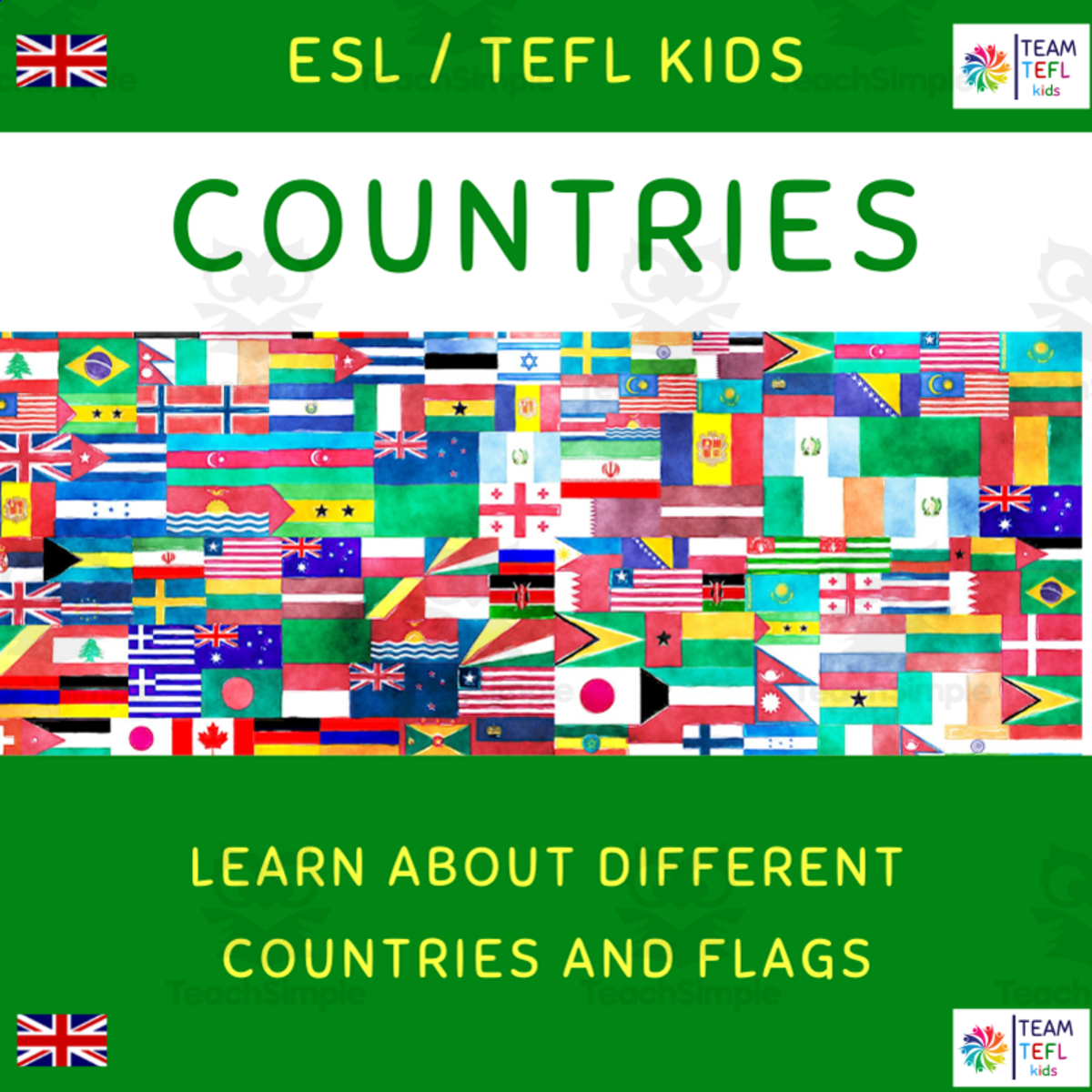An educational teaching resource from TEAM TEFL entitled Countries ESL Lesson Plan For Kids and Early Learners downloadable at Teach Simple.