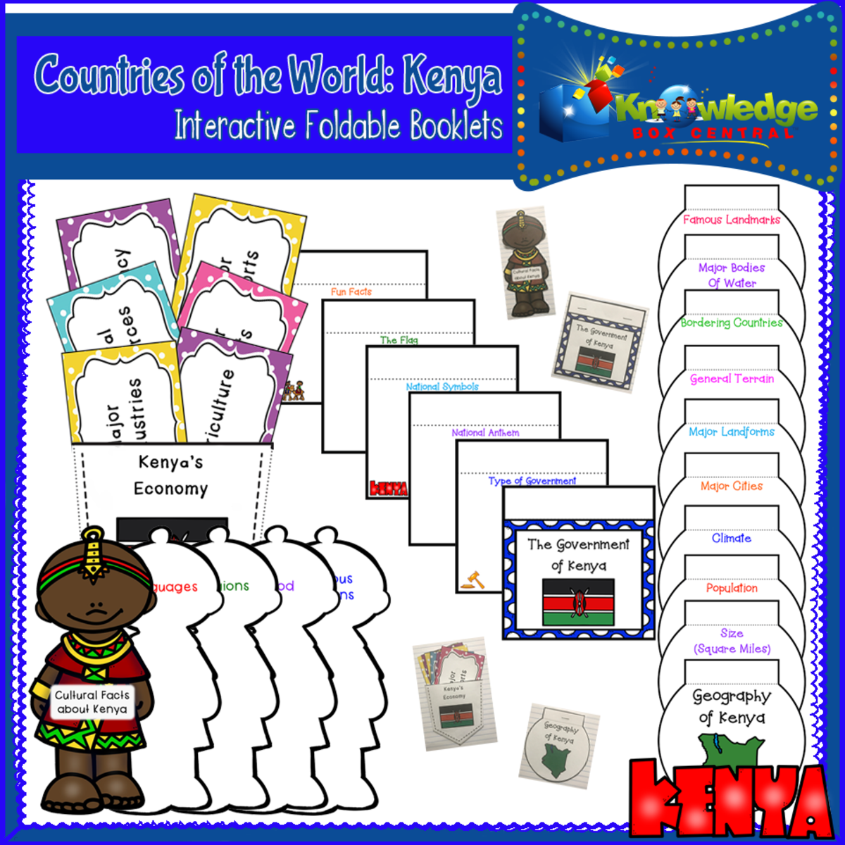 An educational teaching resource from Knowledge Box Central entitled Countries of the World: Kenya Interactive Foldable Booklets - EBOOK downloadable at Teach Simple.