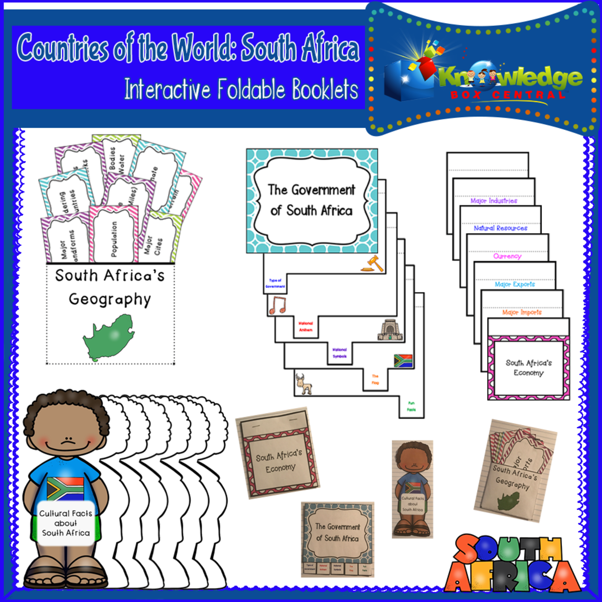 An educational teaching resource from Knowledge Box Central entitled Countries of the World: South Africa Interactive Foldable Booklets - EBOOK downloadable at Teach Simple.