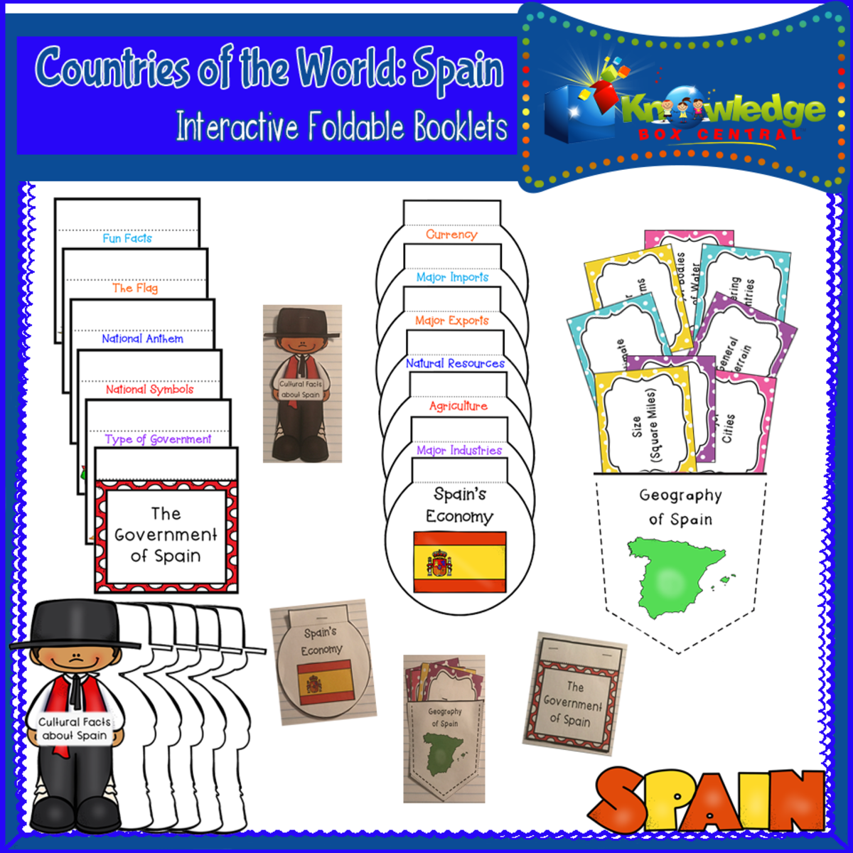 An educational teaching resource from Knowledge Box Central entitled Countries of the World: Spain Interactive Foldable Booklets - EBOOK downloadable at Teach Simple.
