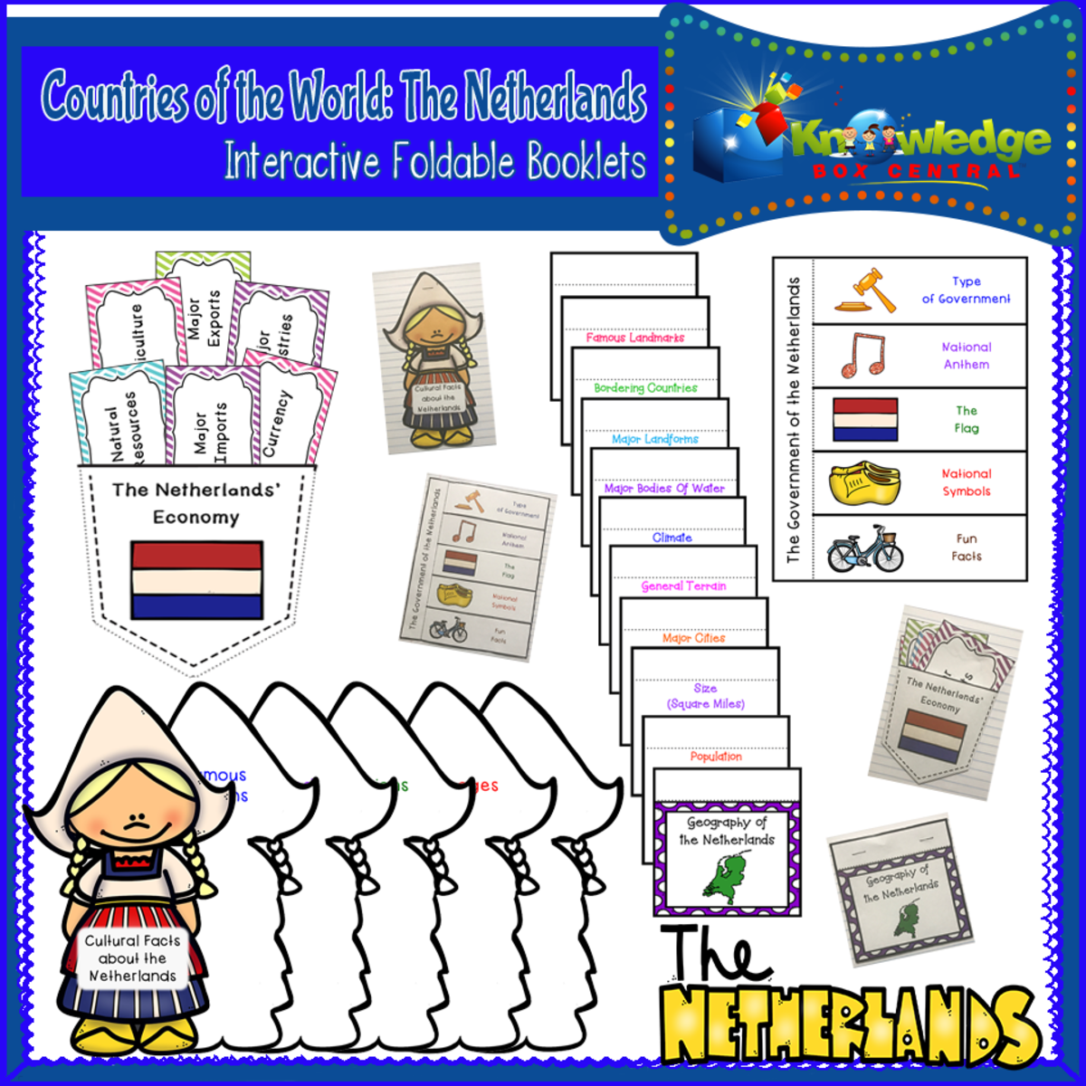 An educational teaching resource from Knowledge Box Central entitled Countries of the World: The Netherlands Interactive Foldable Booklets - EBOOK downloadable at Teach Simple.