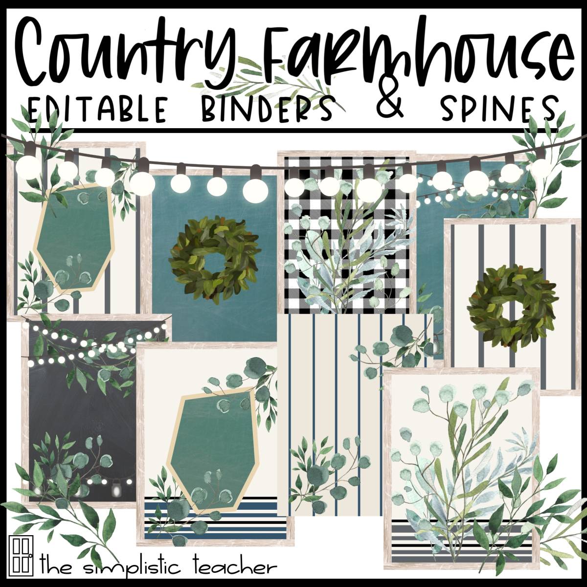 An educational teaching resource from The Simplistic Teacher entitled Country Farmhouse Classroom Decor-Editable Binder Covers and Spines downloadable at Teach Simple.