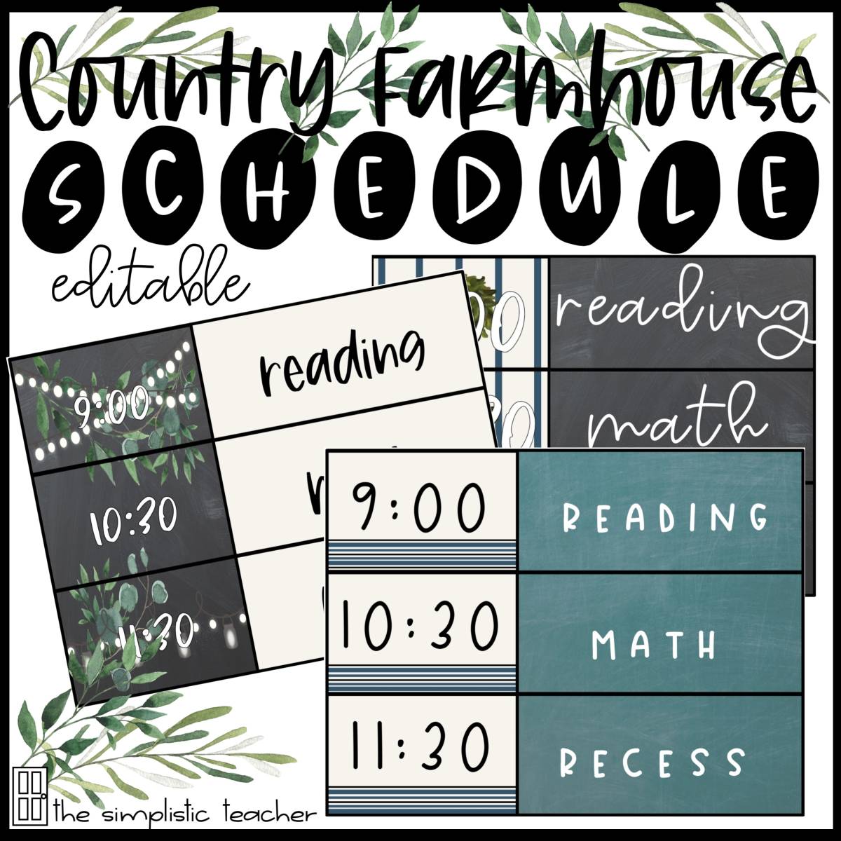 An educational teaching resource from The Simplistic Teacher entitled Country Farmhouse Classroom Decor-Editable Schedule downloadable at Teach Simple.