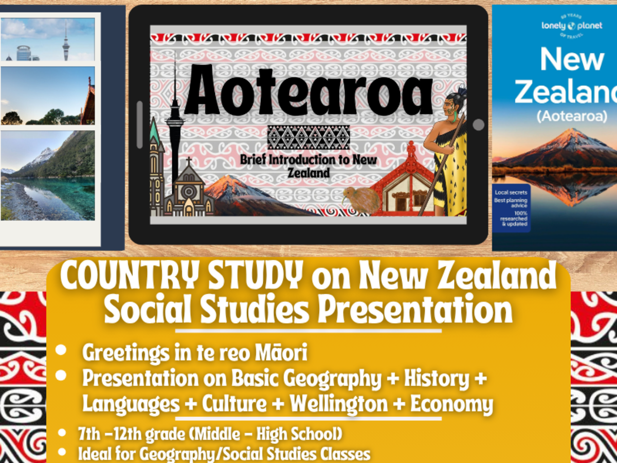 An educational teaching resource from Learning with Alan entitled Country Study on New Zealand Presentation downloadable at Teach Simple.