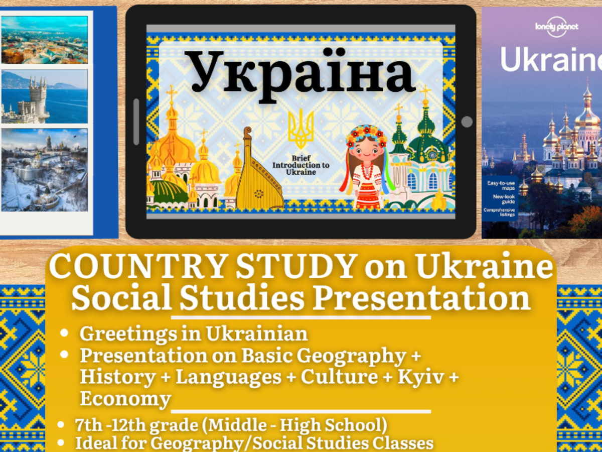 An educational teaching resource from Learning with Alan entitled Country Study on Ukraine - Geography Presentation downloadable at Teach Simple.