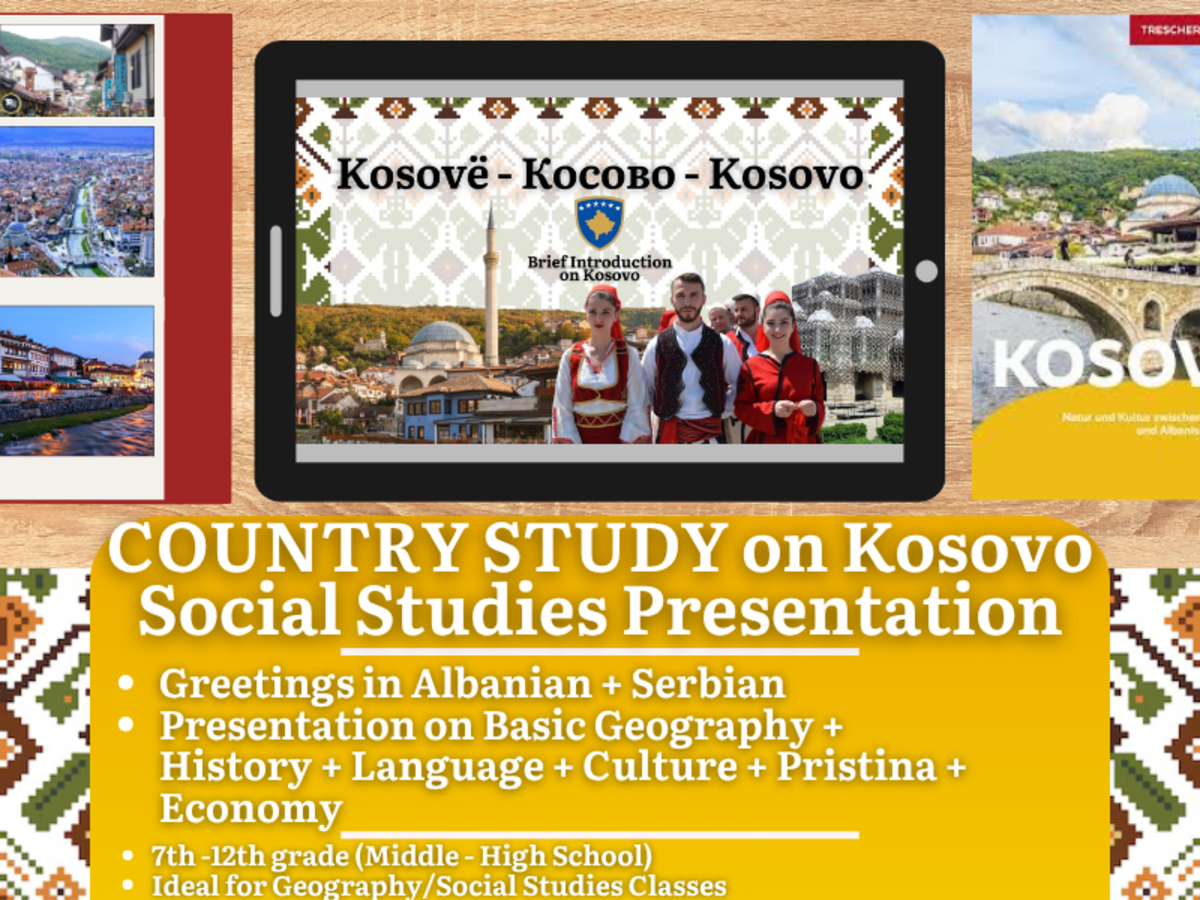 An educational teaching resource from Learning with Alan entitled Country Study Presentation - Kosovo - Geography - Southeastern Europe downloadable at Teach Simple.