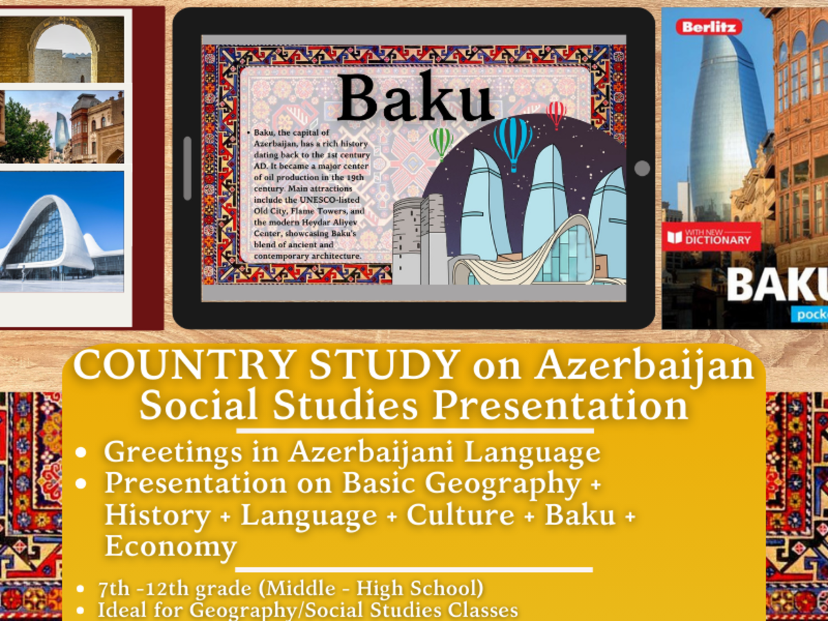 An educational teaching resource from Learning with Alan entitled Country Study Presentation on Azerbaijan - Caucasus downloadable at Teach Simple.