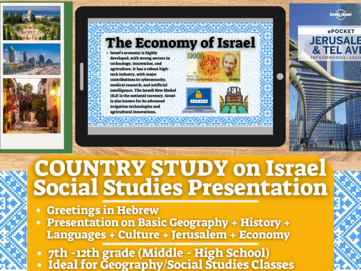 An educational teaching resource from Learning with Alan entitled Country Study Presentation on Israel - Middle East downloadable at Teach Simple.