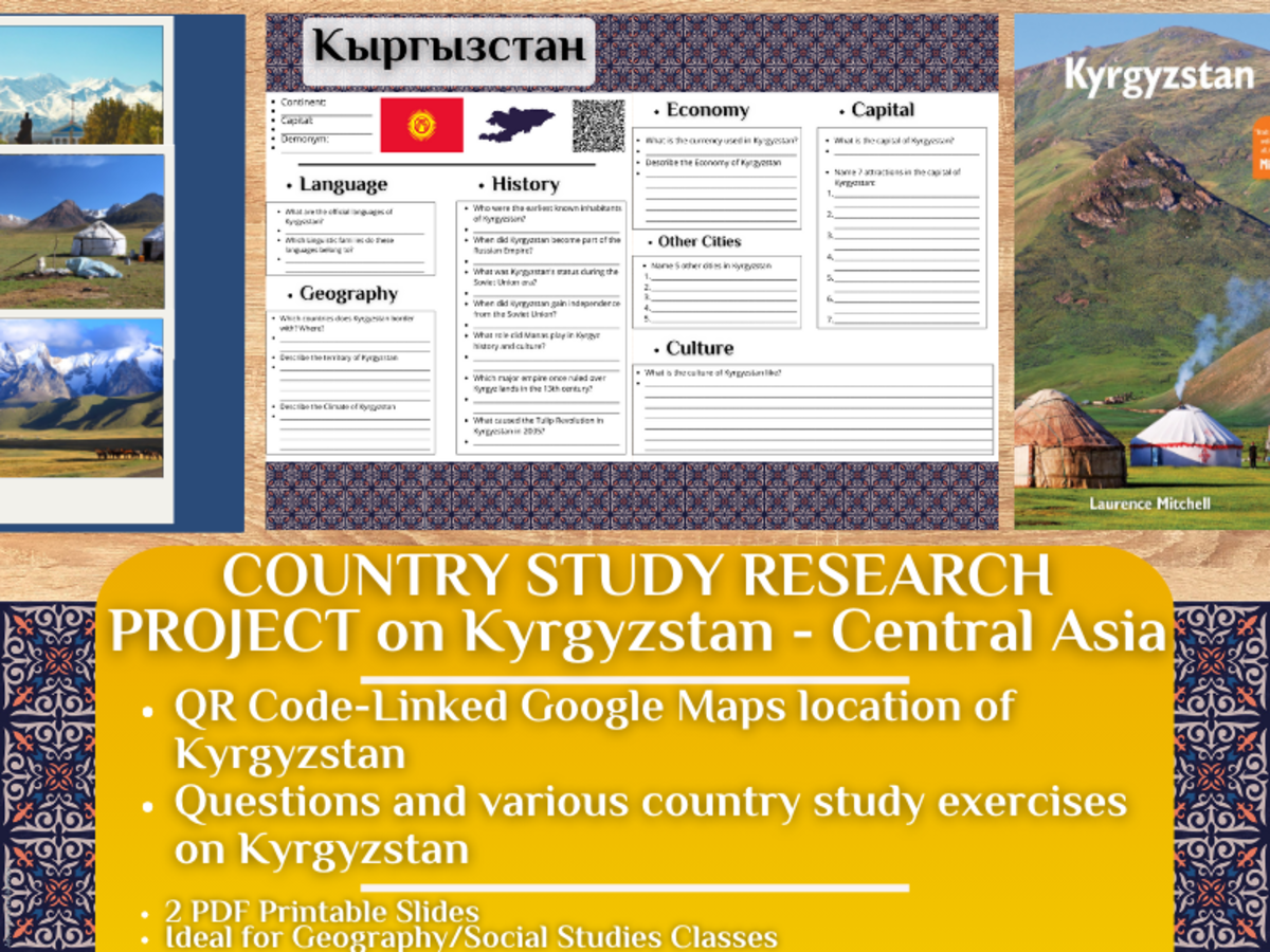 An educational teaching resource from Learning with Alan entitled Country Study Research Project - Kyrgyzstan - Central Asia downloadable at Teach Simple.