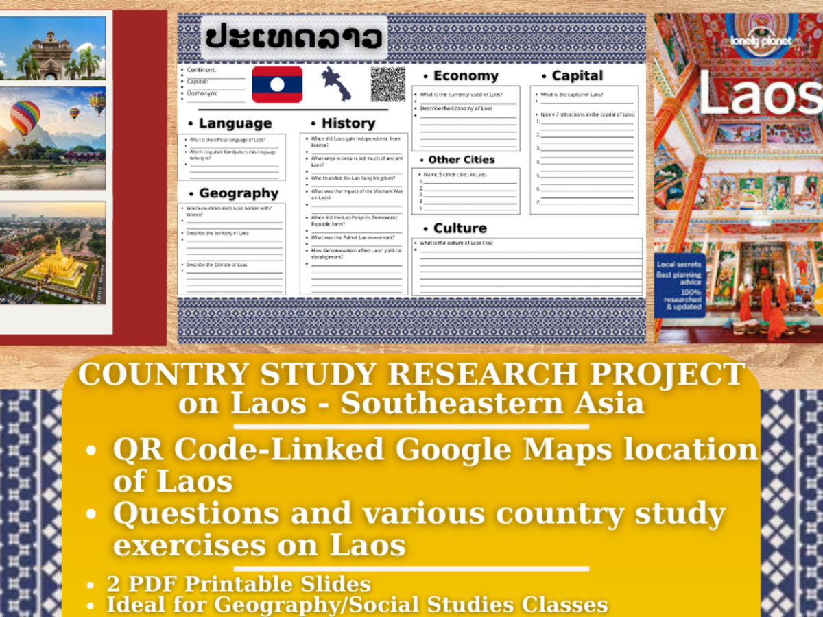 An educational teaching resource from Learning with Alan entitled Country Study Research Project - Laos - Southeast Asia downloadable at Teach Simple.