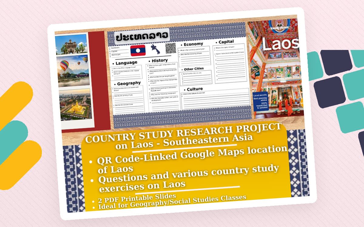 An educational teaching resource from Learning with Alan entitled Country Study Research Project - Laos - Southeast Asia downloadable at Teach Simple.