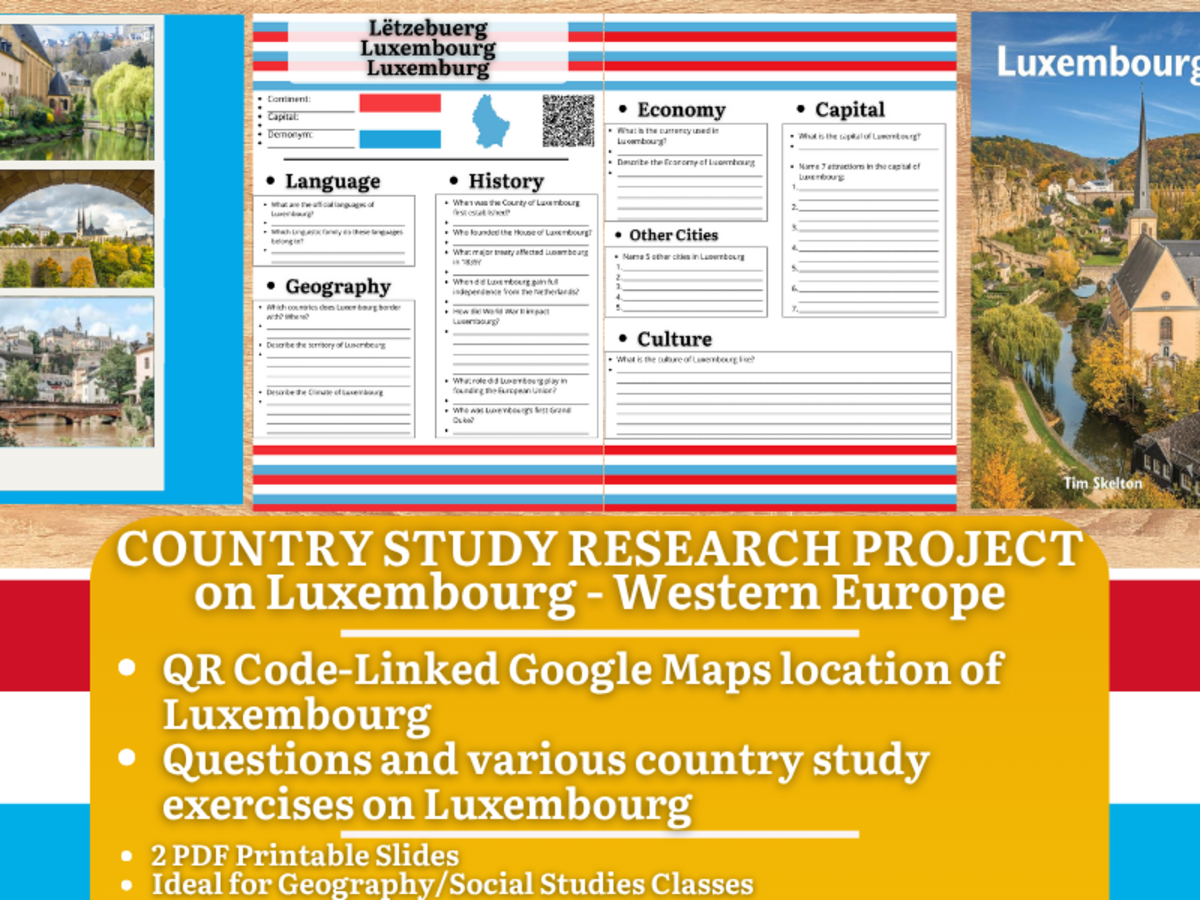 An educational teaching resource from Learning with Alan entitled Country Study Research Project - Luxembourg - Social Studies Report downloadable at Teach Simple.