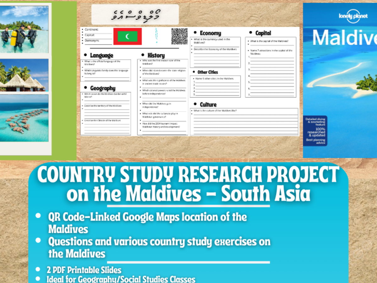 An educational teaching resource from Learning with Alan entitled Country Study Research Project - Maldives - South Asia downloadable at Teach Simple.