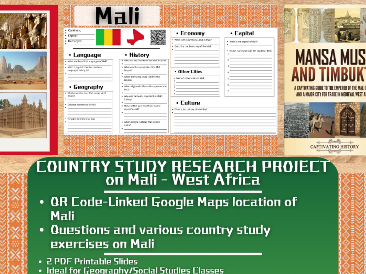 An educational teaching resource from Learning with Alan entitled Country Study Research Project - Mali - Social Studies - West Africa downloadable at Teach Simple.