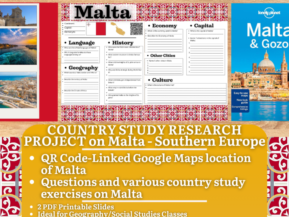 An educational teaching resource from Learning with Alan entitled Country Study Research Project - Malta - Social Studies - South Europe downloadable at Teach Simple.