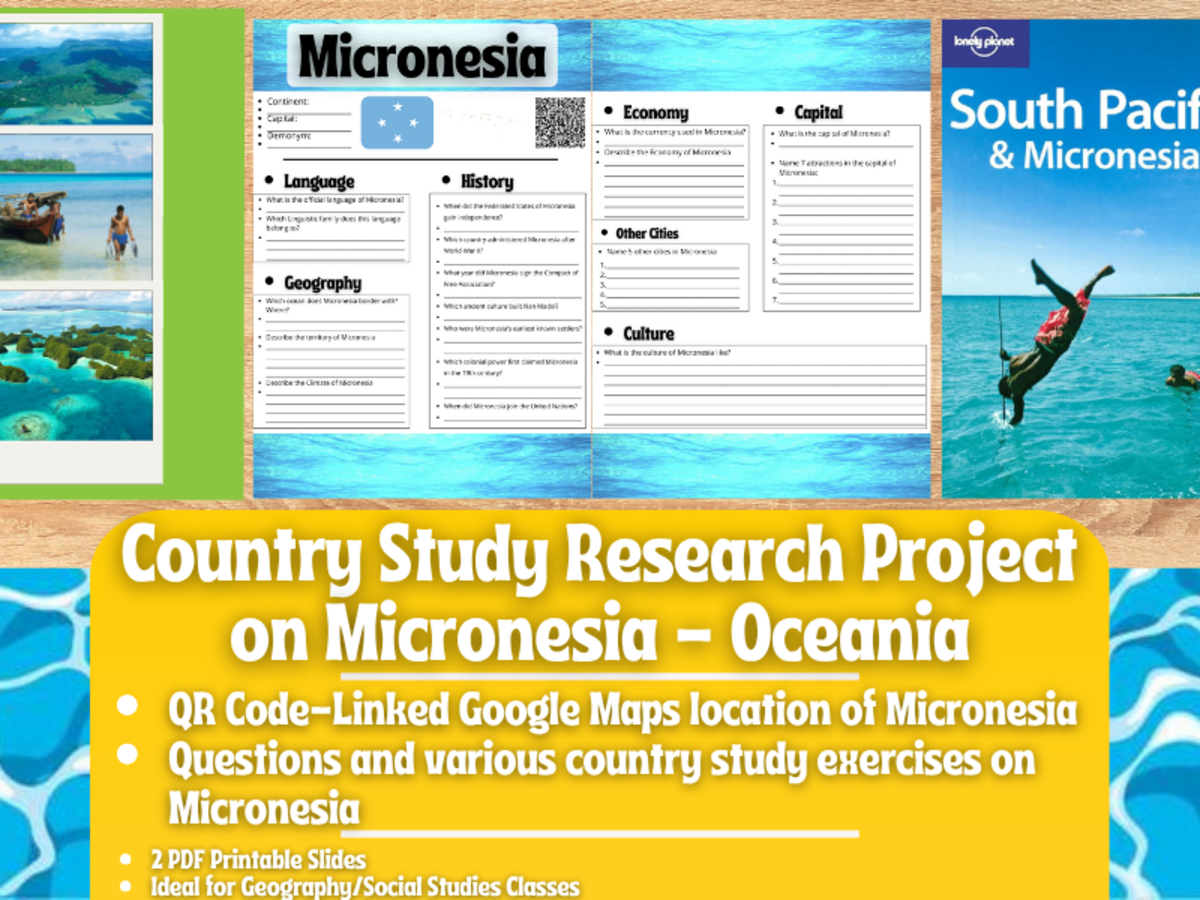 An educational teaching resource from Learning with Alan entitled Country Study Research Project - Micronesia - Oceania downloadable at Teach Simple.