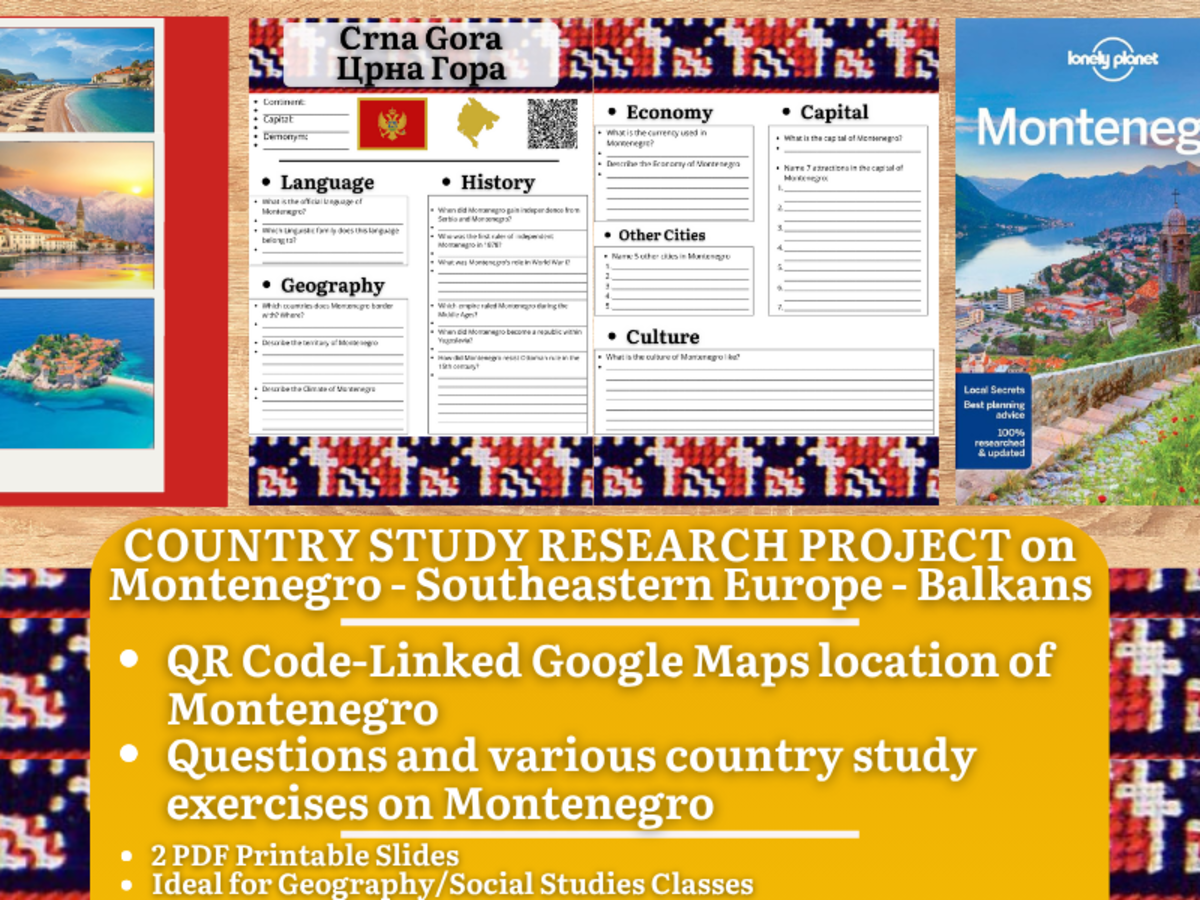 An educational teaching resource from Learning with Alan entitled Country Study Research Project - Montenegro - Southeastern Europe downloadable at Teach Simple.