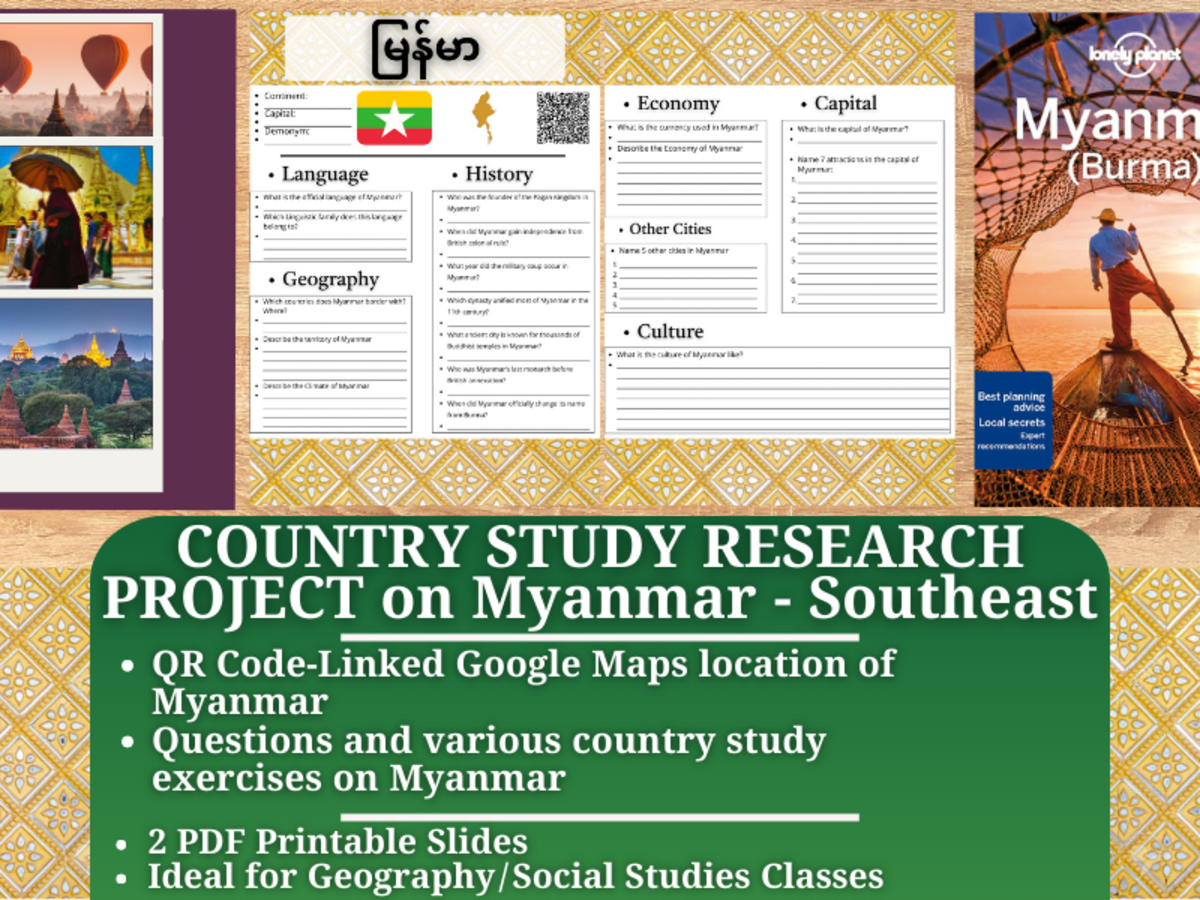 An educational teaching resource from Learning with Alan entitled Country Study Research Project - Myanmar - Southeast Asia downloadable at Teach Simple.
