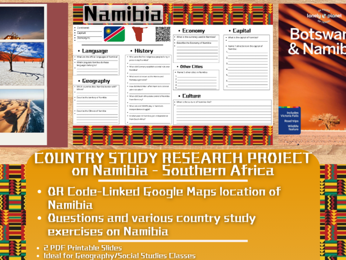 An educational teaching resource from Learning with Alan entitled Country Study Research Project - Namibia - Southern Africa downloadable at Teach Simple.