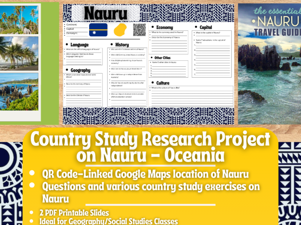 An educational teaching resource from Learning with Alan entitled Country Study Research Project - Nauru - Oceania downloadable at Teach Simple.