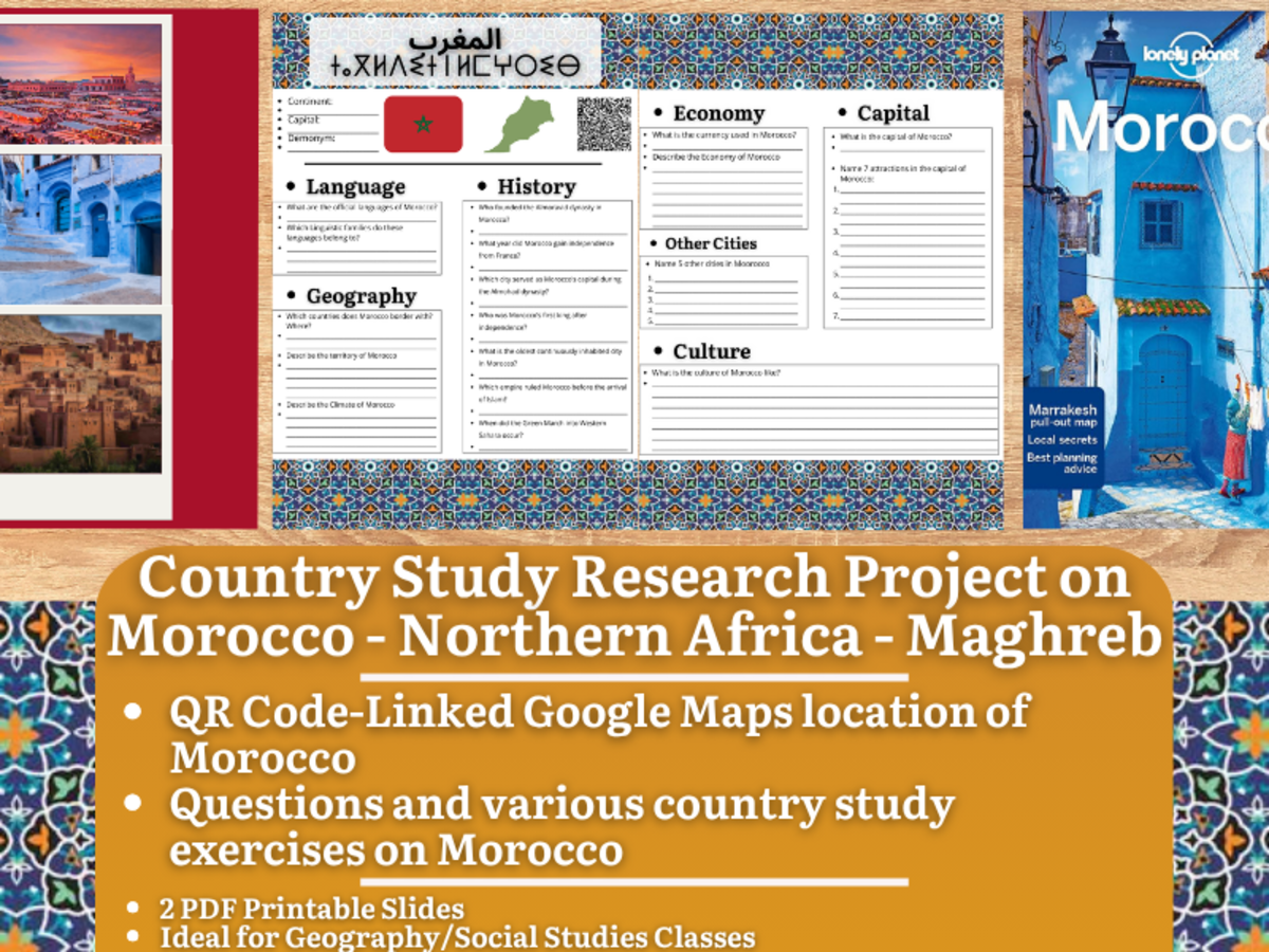 An educational teaching resource from Learning with Alan entitled Country Study Research Project on Morocco - North Africa - Maghreb downloadable at Teach Simple.