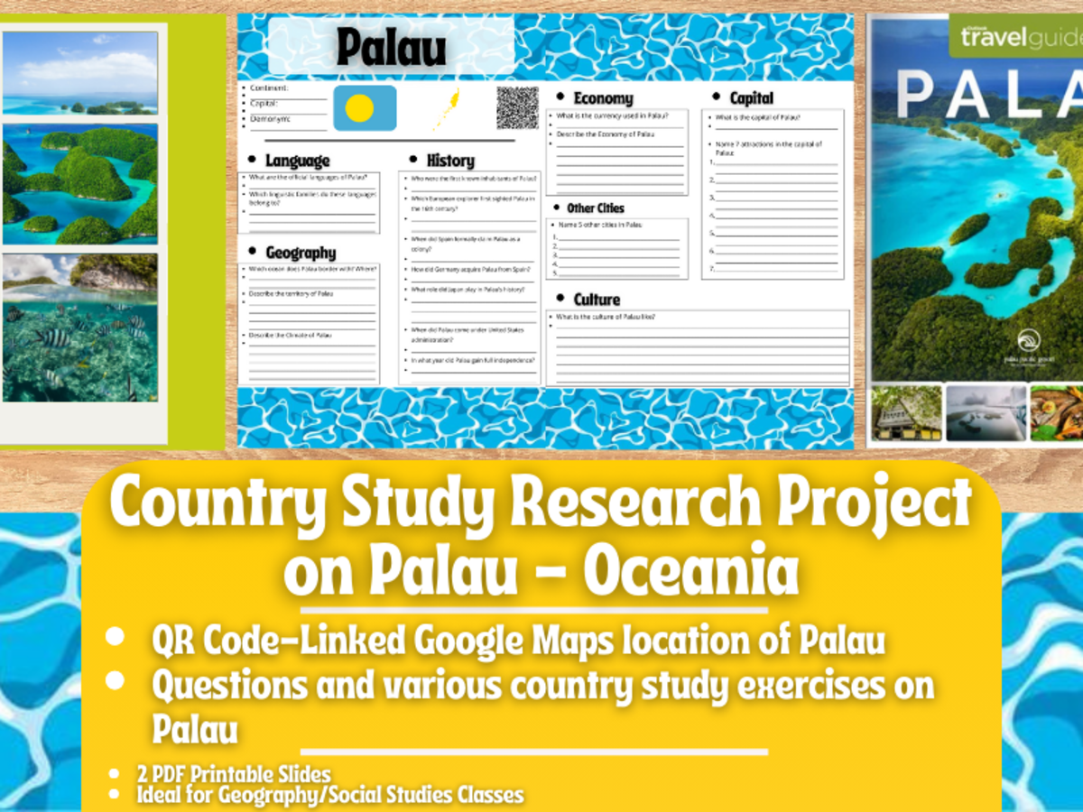 An educational teaching resource from Learning with Alan entitled Country Study Research Project  - Palau - Oceania downloadable at Teach Simple.