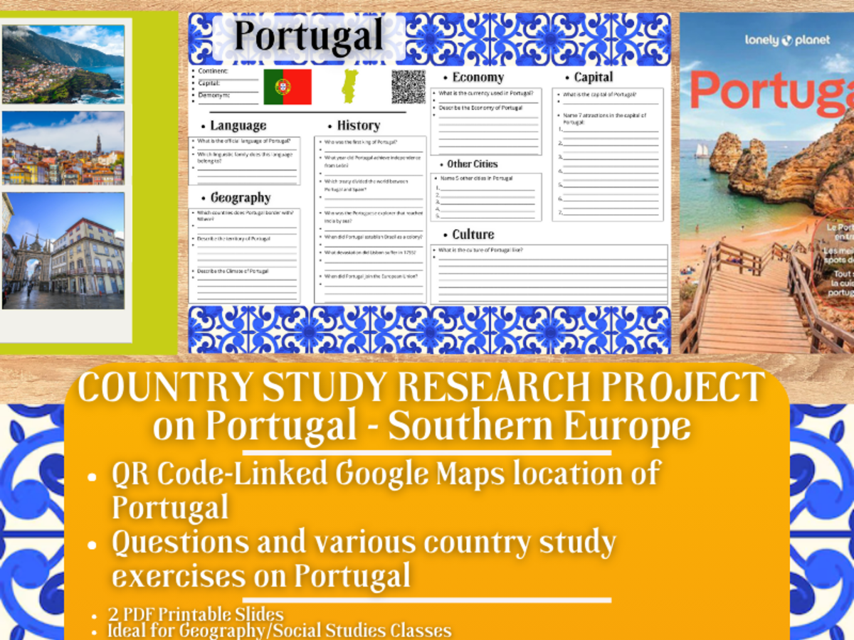 An educational teaching resource from Learning with Alan entitled Country Study Research Project - Portugal - Southern Europe downloadable at Teach Simple.