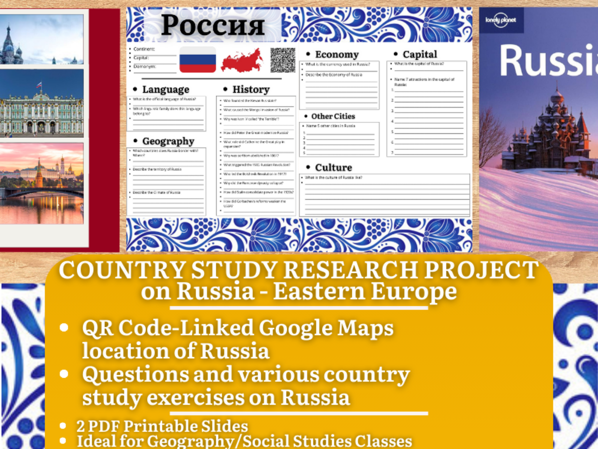 An educational teaching resource from Learning with Alan entitled Country Study Research Project - Russia - Social Studies Report downloadable at Teach Simple.