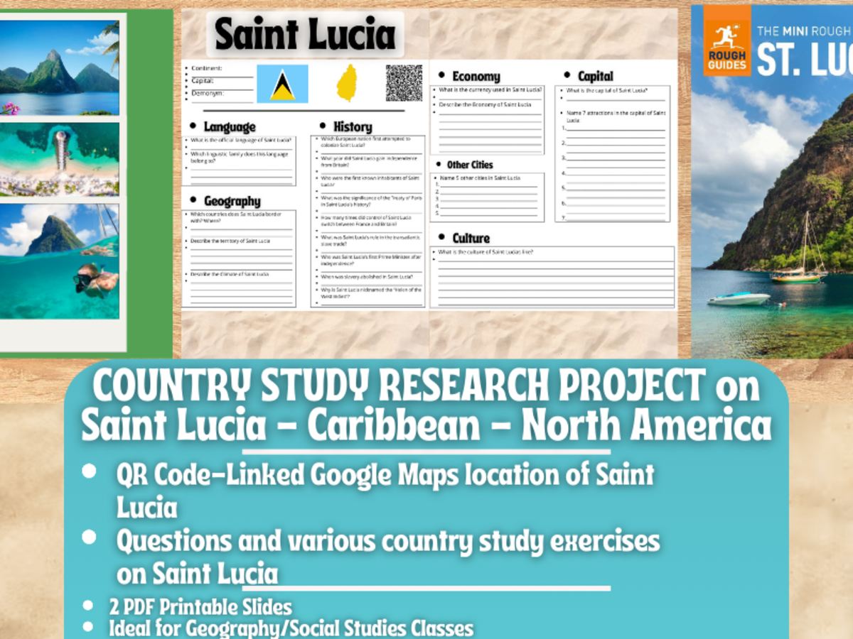 An educational teaching resource from Learning with Alan entitled Country Study Research Project - Saint Lucia - Caribbean downloadable at Teach Simple.